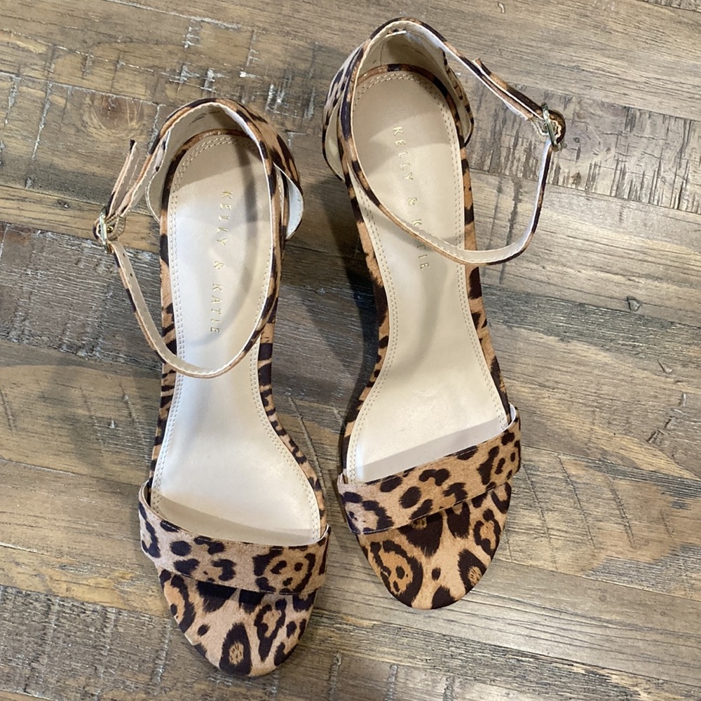Kelly & Katie Hailee Animal Print Ankle Strap Block Heels